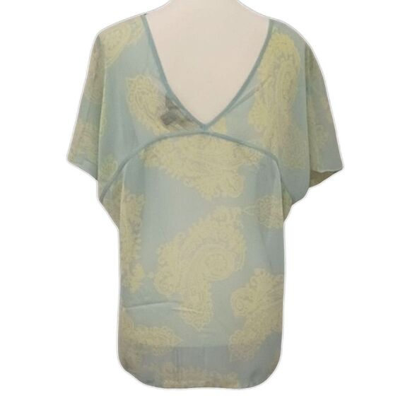 Y2K Paisley Silk Boxy Fit Blouse M Sheer Pastels Coquette Romantic Drawstring - Picture 4 of 16